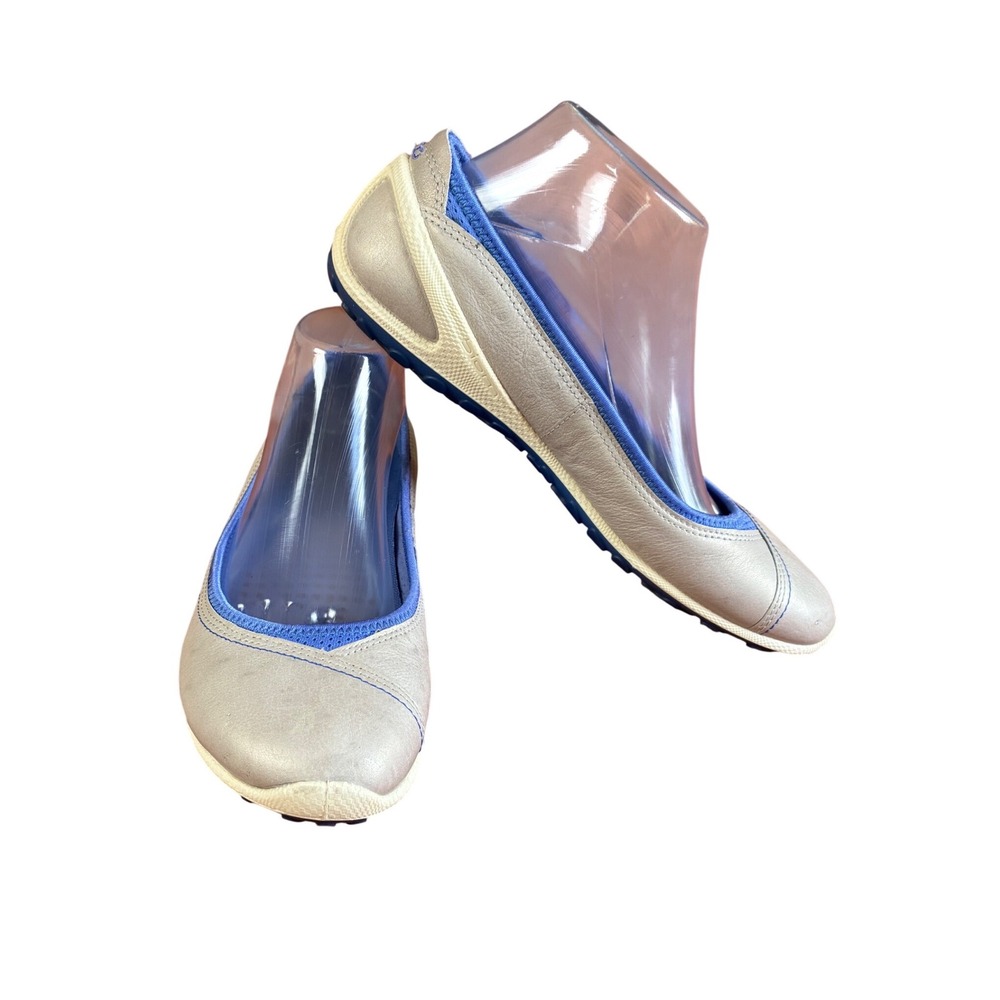 ECCO Biom Lite Womens Silver Blue Leather Ballet Flats Sporty Slip‎ On Shoes 40